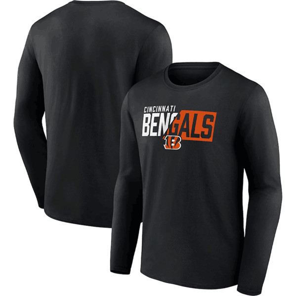 Men's Cincinnati Bengals Black One Two Long Sleeve T-Shirt - Click Image to Close